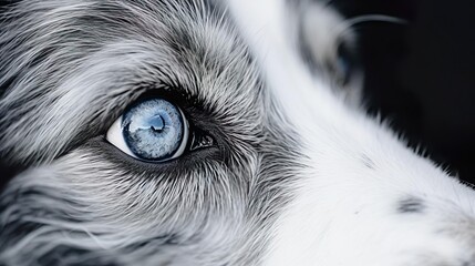 Close-up blue merle border collie dog eyes Isolated
