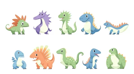 Deurstickers Cartoon dinosaur set Cute dinosaurs icon collection © Yzid ART