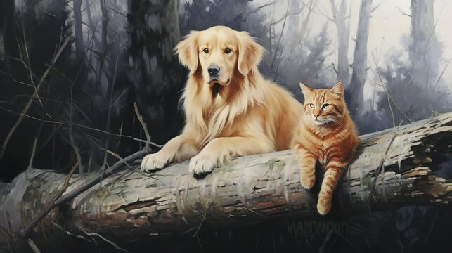 British cat and Golden Retriever