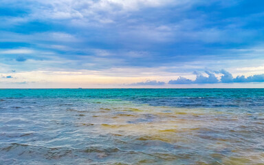 Tropical mexican beach clear turquoise water Playa del Carmen Mexico.