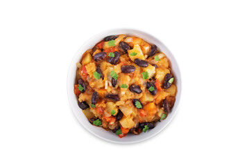 Potato kidney beans stew on a white isolated background. Puerto Rican dish