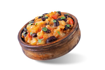 Potato kidney beans stew on a white isolated background. Puerto Rican dish