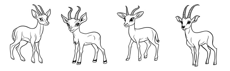 Cute gazelle or antelope, simple thick lines kids and preschool children cartoon coloring book pages. Generative AI