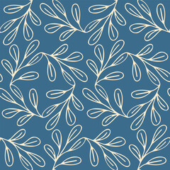 Seamless hand drawn pattern of doodle outline eaves on isolated background. Background for Autumn harvest holiday, Thanksgiving, Halloween, seasonal greeting, textile, scrapbooking, paper crafts.