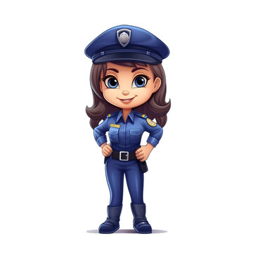 Young smart future police woman officer kid, community helpers, modern logo for kids.