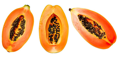 papaya fruit isolated on transparent background  - obrazy, fototapety, plakaty