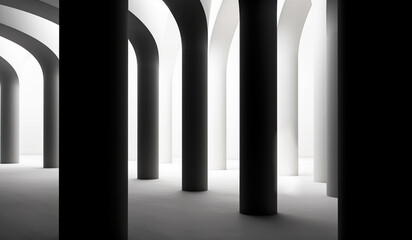 Abstract architectural background with black and white columns. AI generated - obrazy, fototapety, plakaty