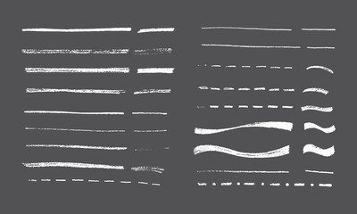 Underlining highlight pencil crayon hand draw lines set. Vector stock illustration isolated on black chalkboard background for handwritten notes for text, doodle graphic element. 