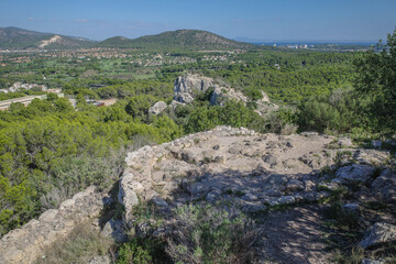 Fototapeta na wymiar Mallorca, Spain - 8 Oct, 2023: Puig de sa Marisca archaeological site, Santa Ponsa, Mallorca