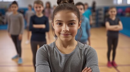 Confident female coach during physical education class at school gym.generative ai
