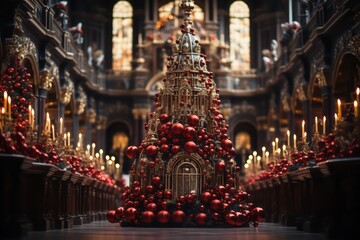 Christmas tree with decoration in the church.