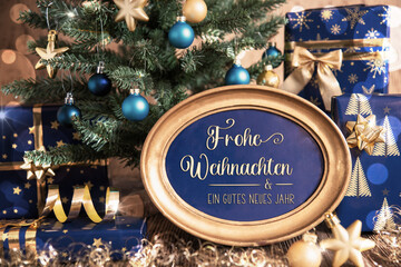 Oval FrameFrohe Weihnachten, Means Merry Christmas , Christmas Tree Background
