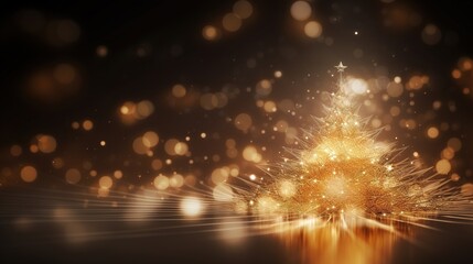 Obraz premium Golden luxury Christmas background with gold glitter, glasses decor snowflakes and Christmas tree.