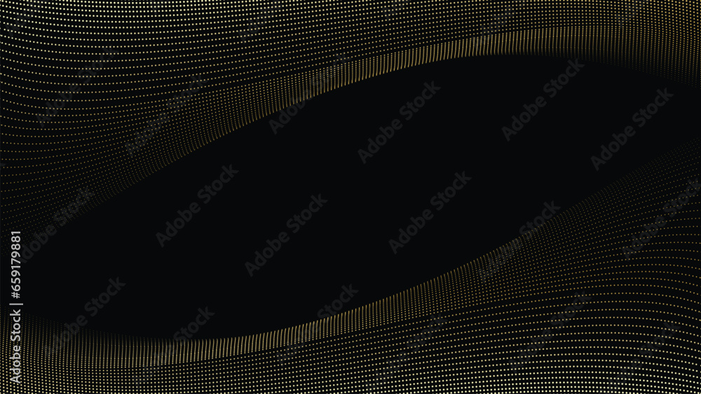 Poster abstract geometric technology background. gold dotted curve or wave.
