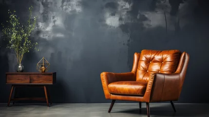 Deurstickers A beautiful and stylish brown leather armchair. Generative AI © ProVector