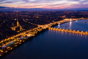 Fototapeta na wymiar Night aerial view of historic centre of Bordeaux. France