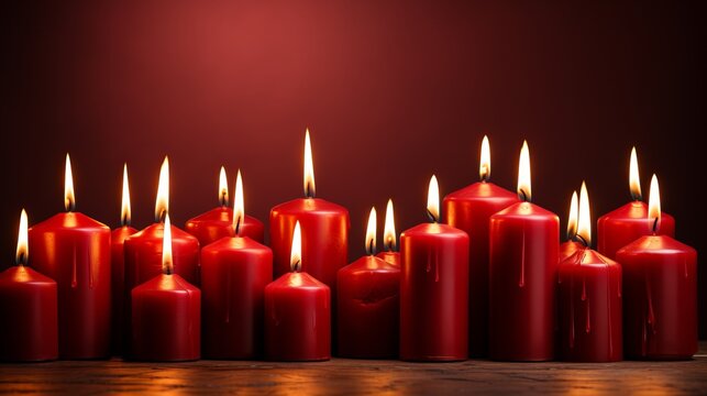 A group of candles on a red background. Generative AI