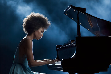 Soulful Serenade: A Talented Pianist with an Afro Weaves Magic on Stage with Blues and Jazz, ai...