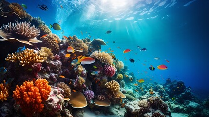 Fototapeta na wymiar Colorful Underwater Reef with Tropical Fish and Coral Landscape