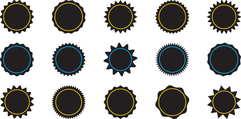 Sticker star shape, badge starburst, price tag circle, sale round vector icon, sun label isolated on white background. Award, achievement, medal set. Simple illustration