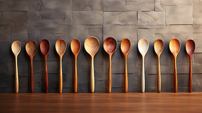 A rustic collection of kitchen utensils wooden spoons. Generative AI