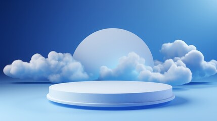 Cloud background podium blue 3d product sky white display platform render abstract stage pastel scene. Podium stand light minimal cloud background studio dreamy pedestal backdrop png smoke geometric.