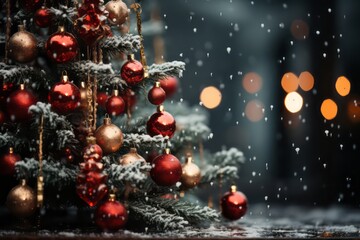 Fototapeta na wymiar Christmas tree with decoration in the city