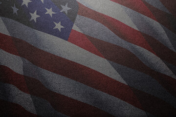 Fototapeta premium Black textured background with image USA flag. American holiday poster. Banner, flyer, sticker, greeting card, postcard.