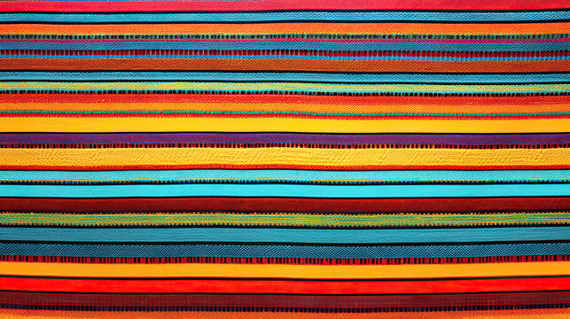 Colorful Mexican sombrero background. Close up of colorful knitted texture. Multi-colored lines. Colorful cotton cloth. A natural art background and template .