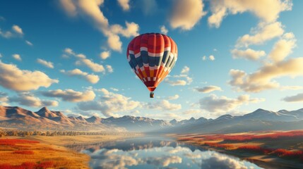 Fototapeta premium Air balloon floating in the sky. Generative AI