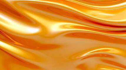 Abstract background with smooth lines in yellow and orange colors for design. Gold metal flow texture. Wavy movement of the melting surface is remembered as a hot amber color. - obrazy, fototapety, plakaty