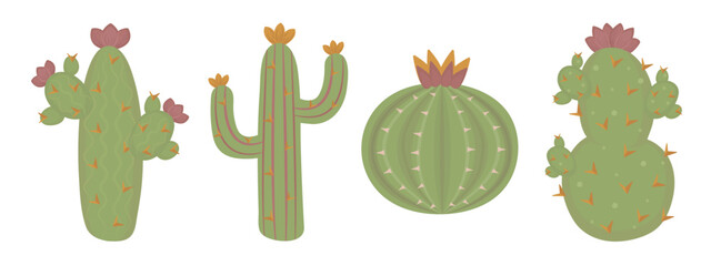 Cactus set in boho style, color succulent illustrations of wild west theme