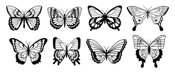 Artistic Set Of Black Butterfly Silhouettes, Capturing The Grace And Beauty Of These Delicate Creatures
