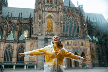 woman in Prague having walking tour and rejoicing - obrazy, fototapety, plakaty