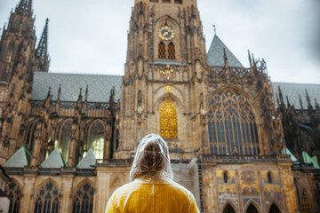 stylish woman in Prague Czech Republic having excursion
