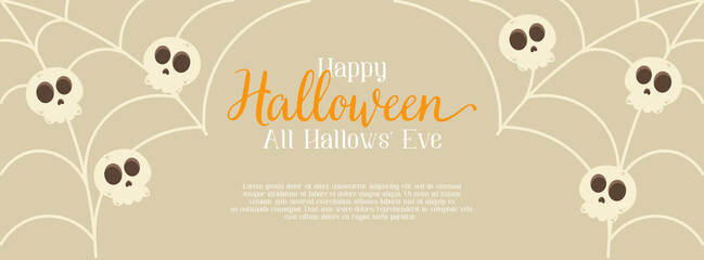Halloween greeting banner. Holiday background for celebrating halloween party. Vector illustration in flat cartoon style.