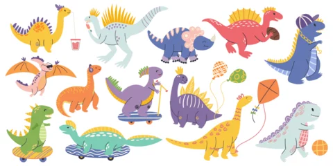 Papier Peint photo Sous la mer Adorable Dinosaur Characters, Playful, Colorful Children Designs, Featuring Friendly Vibrant Dinos In Various Poses