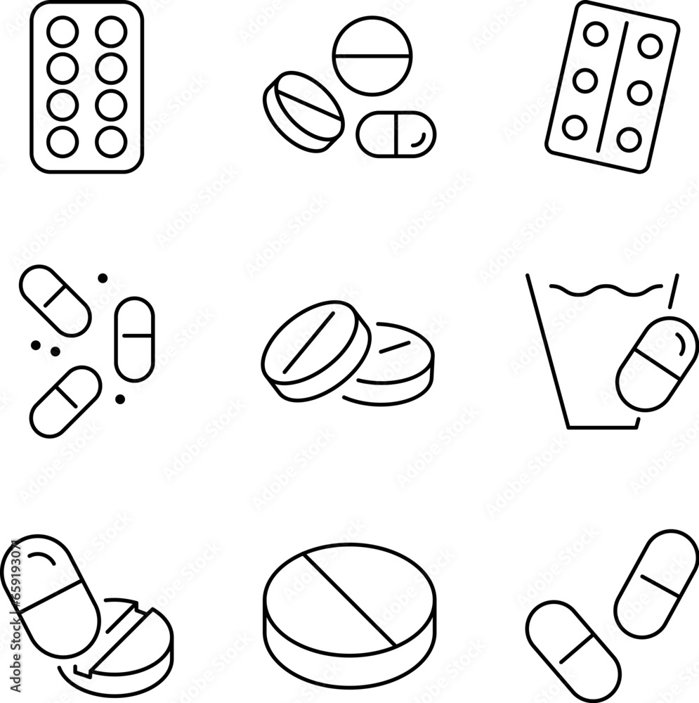 Poster vector line icon set for design, apps, banners, web sites. editable strokes. outline symbols of tabl