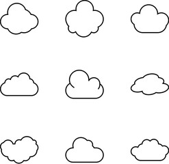 Vector line icon set for design, apps, banners, web sites. Editable strokes. Outline symbols of simple different clouds