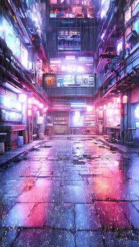 "Step into the mesmerizing world of a Tokyo alley bathed in neon lights and gentle rain, the perfect animated background for VTuber streaming . Immerse your viewers in the captivating ambiance 