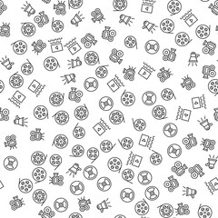 Filming, Video Camera, Cinema Hall Seamless Pattern for printing, wrapping, design, sites, shops, apps