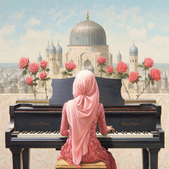 une femme joue au piano en iran, generative ai  - obrazy, fototapety, plakaty