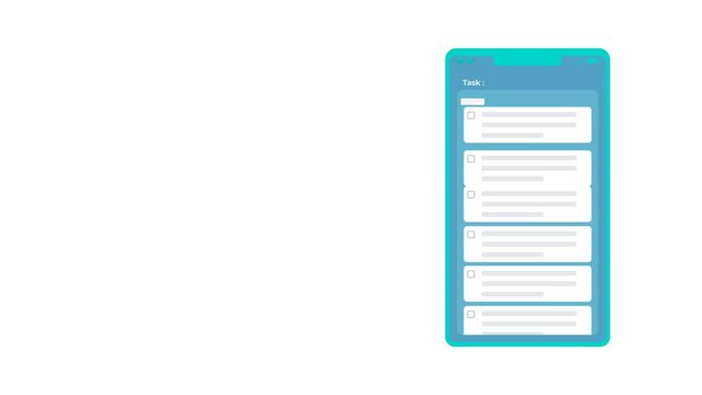Smartphone animation with many to do lists appearing.  tasks, lists, job lists.