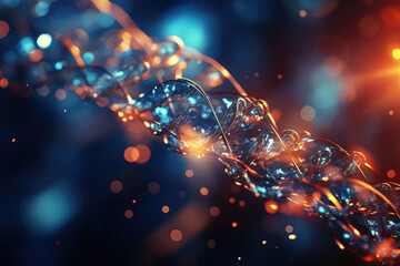 Science-themed template, wallpaper, or banner featuring DNA molecules. Generative Ai.