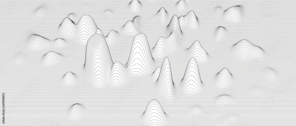 Poster abstract background with distorted line shapes on a white background. monochrome sound line waves.