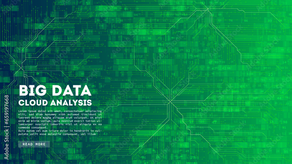 Poster Big Data cloud computing. Blockchain visualiztion. Social network information complexity.