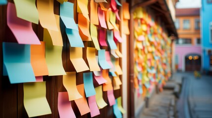 Colorful and pastel sticky Notes straightly arranged. Generative AI