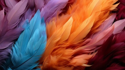 Colorful feather background close-up. Generative AI