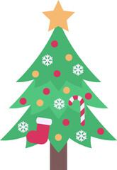 vector of a Christmas tree decorated with Christmas ornaments and decorative lights