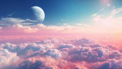 Fototapeta premium Pastel Sky: A Beautiful Blend of Soft Colors in the Clouds, Soft Hues of the Sky: A Pastel Palette in the Clouds.